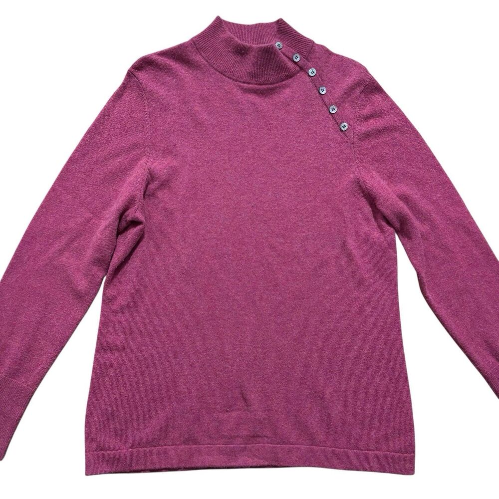 Charter Club Cashmere Sweater Women’s Large Pink Mock Neck Button Quiet Luxury